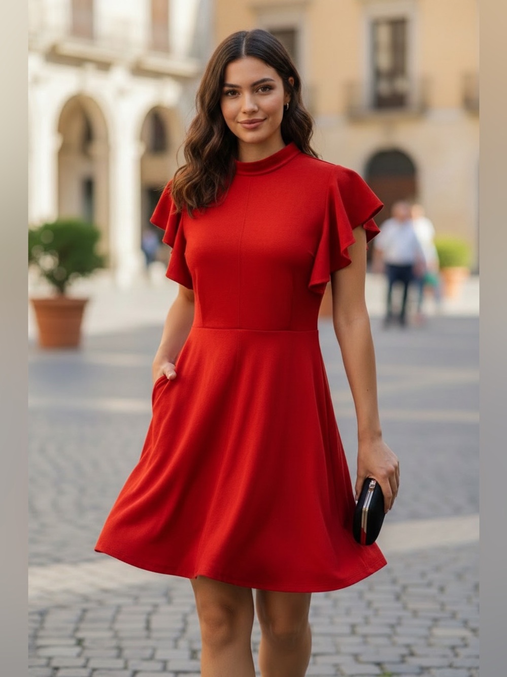 Anthropologie Maeve Red Flutter-Sleeve Mini Dress, Size M